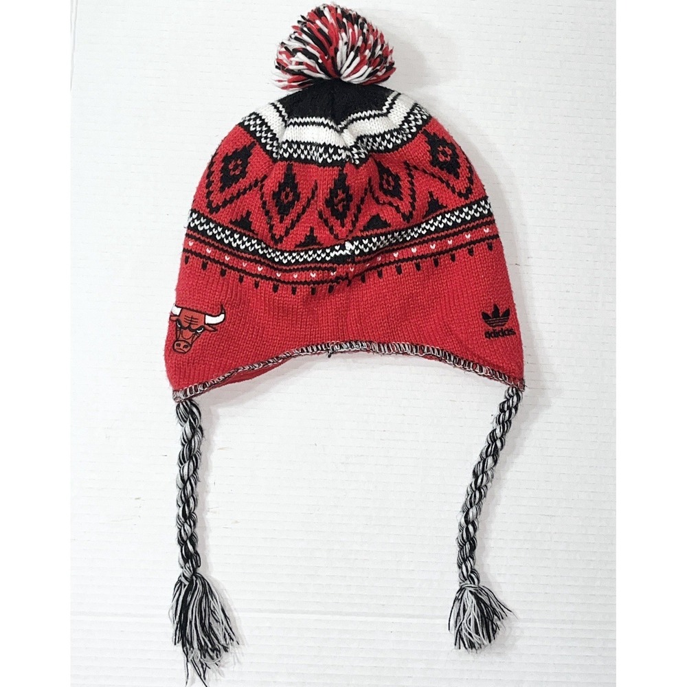 Adidas Chicago Bulls Tassel Beanie Men's OS Red Black Winter Ear Flap NBA